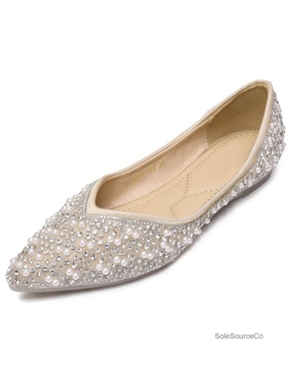 Rhinestone Flats Pointed Toe Low Heel Wedding Dress Ballet Shoes
